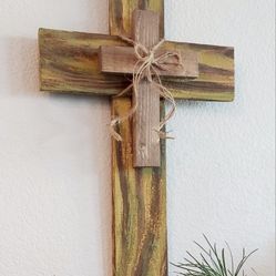 20"H X 12"W X 3-1/2"D 🌱Solid Wood Cross ::: Distressed Havana Coffee/Oregano