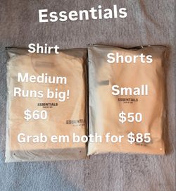 Essentials Sz medium shirt $60/ Sz small shorts $50 or 85 for both
