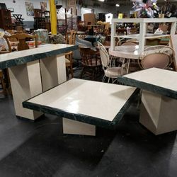 Gorgeous 3 Pc Marble & Granite Ensemble. Coffee, End & Sofa Entrance Tables