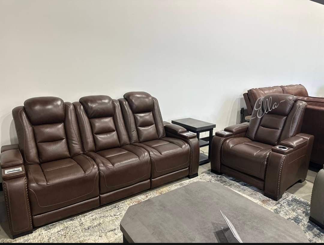 The Man-Den Gray Power Reclining Sofa And Recliner
Ashley Furniture $10 Down Payment And Financing Available