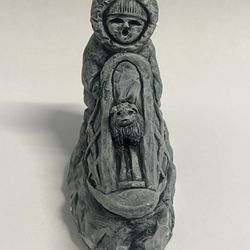 A Wolf Original Sculpture Dog on Sled Eskimo Child Figurine Alaska