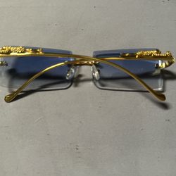 Blue and gold streetwear sunglasses. Gold Rimless Men's Glasses. Gold Rimless Men's Glasses
