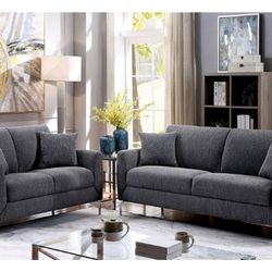 Brand New Grey Contemporary Style Sofa & Loveseat 