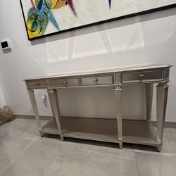 Modern Glam Mirrored Console Table w/ 3 Drawers – Silver Entryway