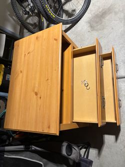 Pine Wood Nightstand with Two Drawers
