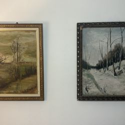Vintage European Landscape Paintings (Set of 2) – 1950s Framed Art