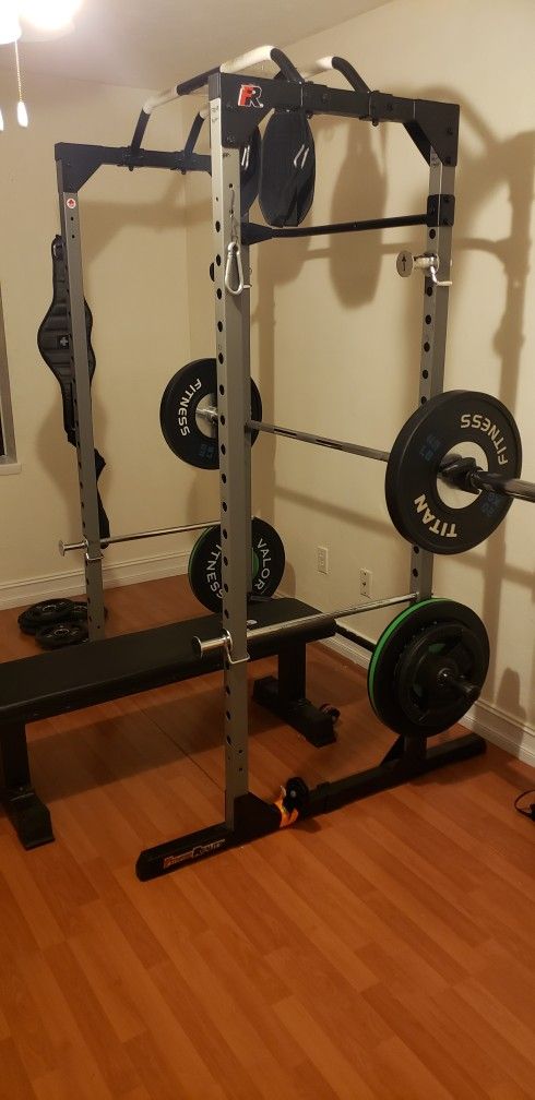 Weightlifting Weight Rack/cage AND Flat Bench Plus Accessories