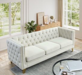 Cream Velvet Tufted Sofa – Elegant Modern Couch