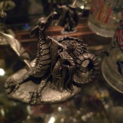 4" Tall Metal Sculpture Of Dragon And Queen