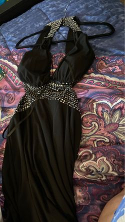 Beautiful worn once only gown! Size 8. Black with sequins and jewels from top to floor!