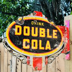 Double Cola Advertising Sign Flange Porcelain Double Sided