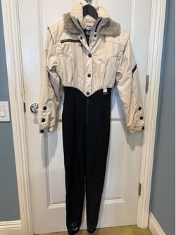 Vintage NILS One Piece Ski Suit 80s 90s White Black Schoeller Stretch Jumpsuit Size 4P