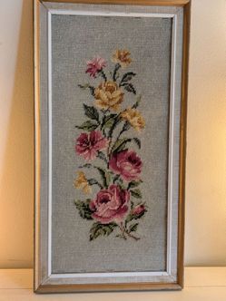 Vintage framed Shabby Chic needlepoint