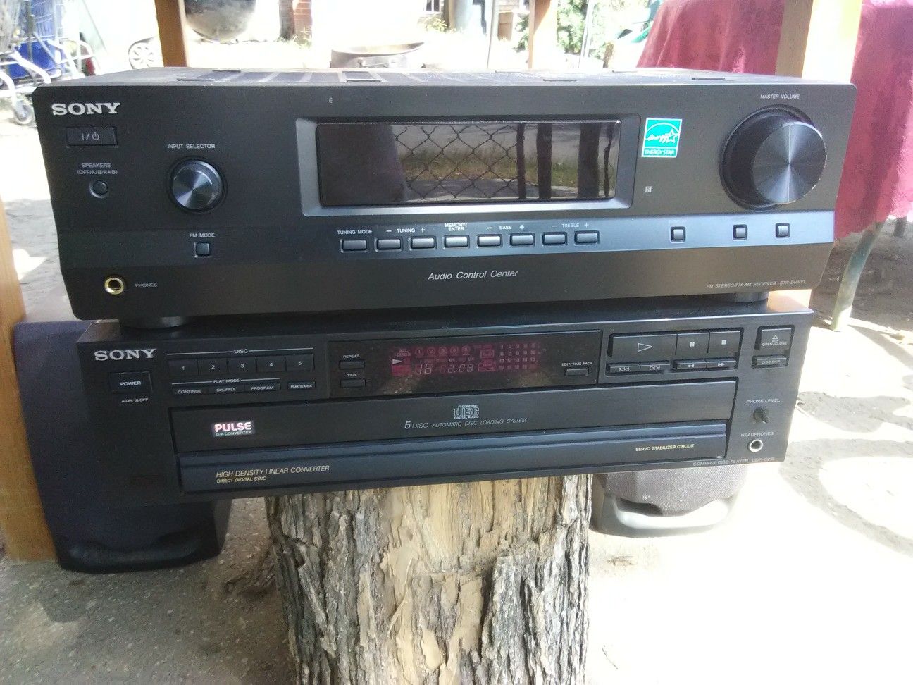 300 Watts Sony receiver with remote control and 5 discs CD player plus Pioneer loudspeakers with 15 woofers