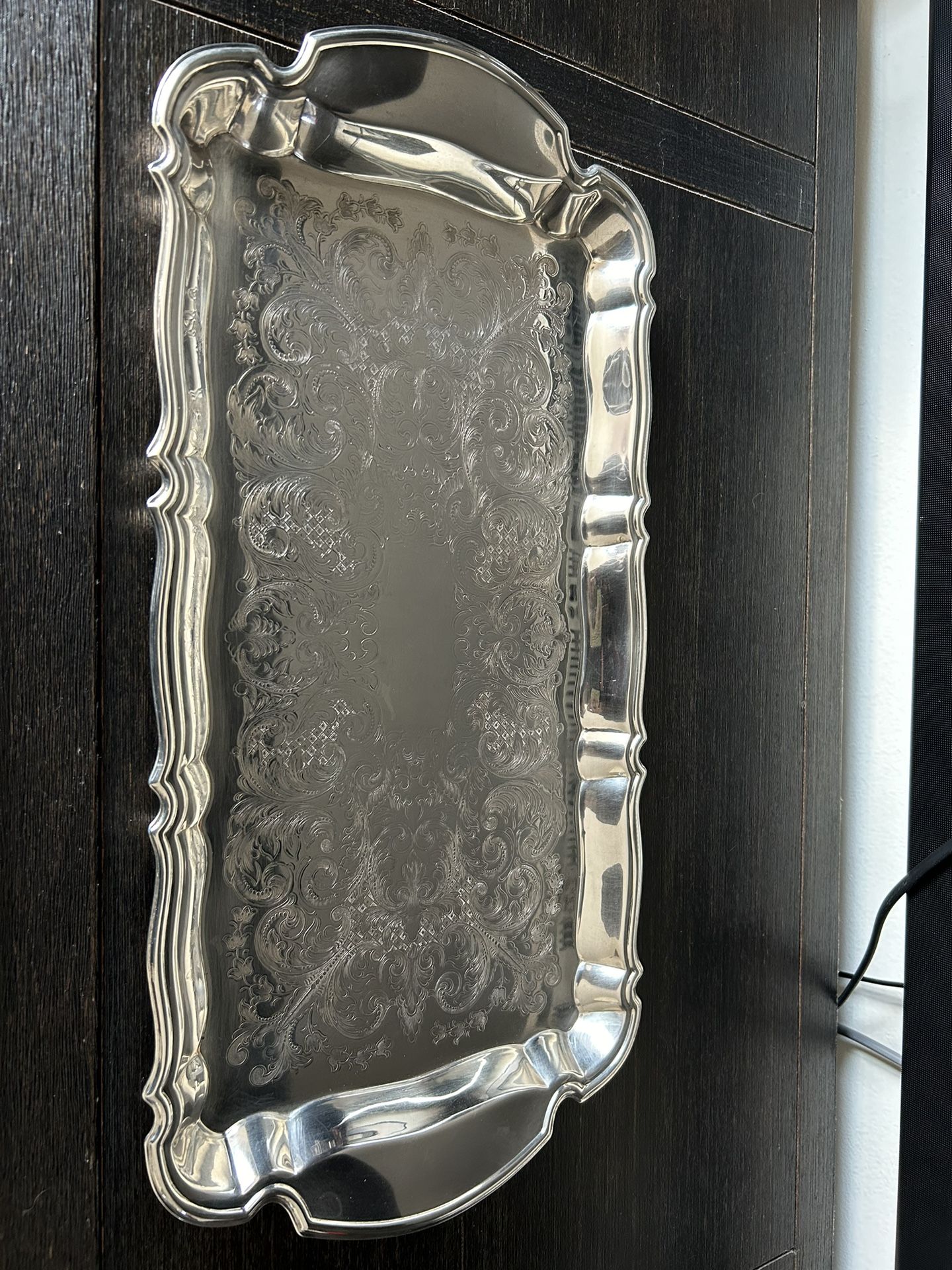 Vintage Etched Oneida Silver Serving Tray