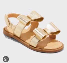 Cat & Jack Toddler Girl’s Gold Double Bow Fancy Sandals / Shoes, Size 6