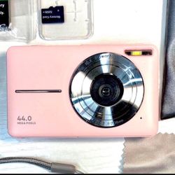 Pink Digital Camera 1080P 44MP Vlogging camera for YouTube with 32Gb memory Card + Batteries