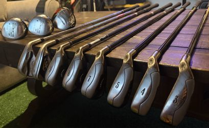 Callaway fusion wide sole irons, TaylorMade burner super fast 4 wood, kind cobra SS 3 and 5 woods. Tour edge putter and s brand new Callaway Hyperligh