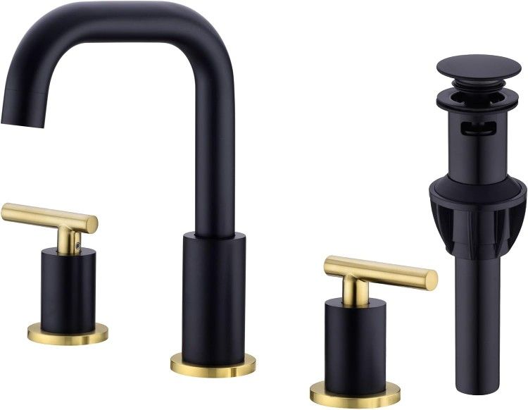 Brass Bathroom Faucet 2 Handle 8 Inch Widespread Vanity Sink Mixer Faucet with Overflow Pop Up Drain Assembly

