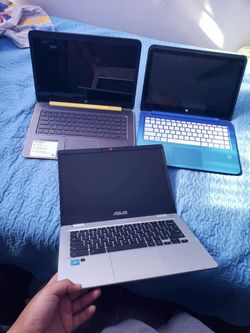 Asus Chromobook 8GB 1000GB $275! HP Touchscreen 4GB 500GB Blue $175! Yellow $200! All 3 for $500!. Trade are welcome. Or Cash & trade