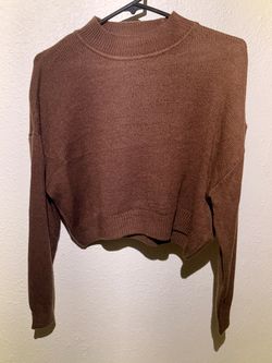 Brown Cropped Mock Neck Knit Sweater