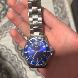 TFX Men’s Stainless Steel Watch with Blue Dial & Calendar — Elegant Everyday Timepiece