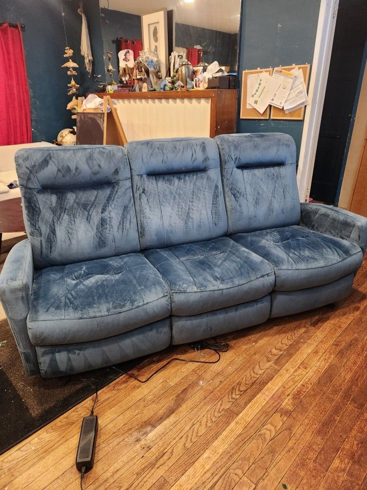 Blue Powered Recliner Couch