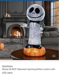 Jack Skellington Disney 16-16.9" Halloween Spinning Glitter Lantern with LED Lights
