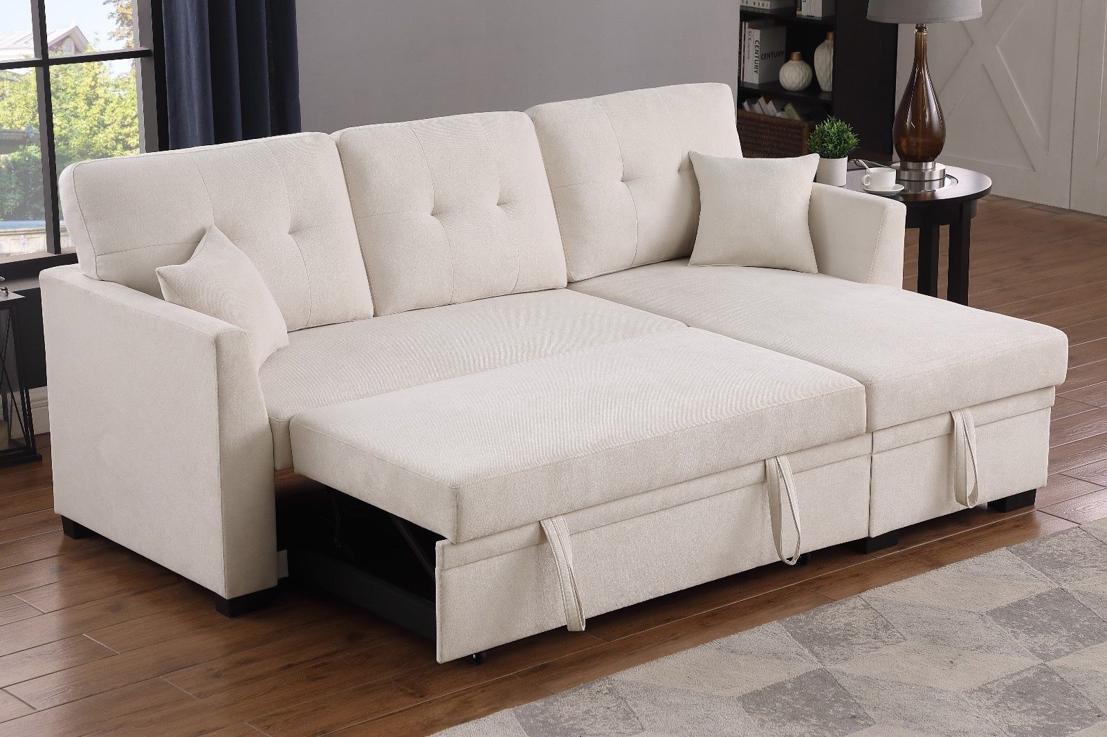 New! Beige Sectional Sofa Bed, Sectional, Couch, Sofa, Sleeper Sofa, Sofabed, Sofa Bed, Sectionals, ivory Sofa, Gray Couch, ivory Sectional Dimension