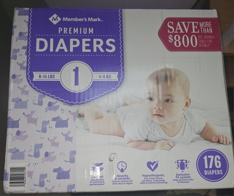 Baby Diapers Size 1 8-14lbs 176 Diapers