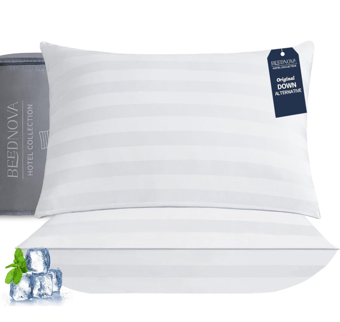 Queen Size Bed Pillows, Set of 2 - Premium Down Alternative Cooling Pillows , 20X30 inch, White