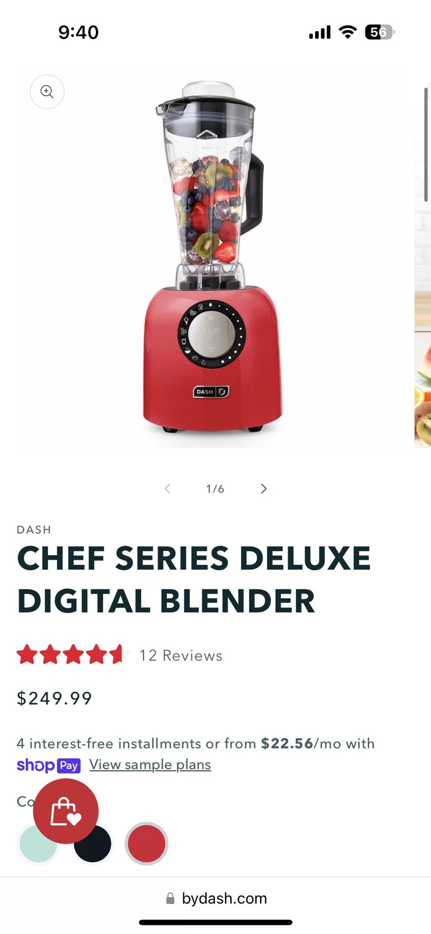 Dash Chef Series Deluxe 64 oz Blender with Stainless Steel Blades
