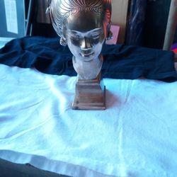 Mid Century Brass Bust of Asian Woman