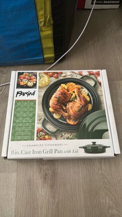 Parini 8-Inch Enameled Cast Iron Grill Pan with Lid