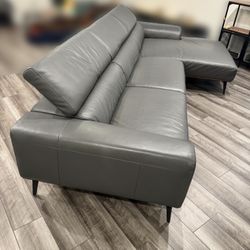 Modern Italian Leather Sectional (Copenhagen) - Grey