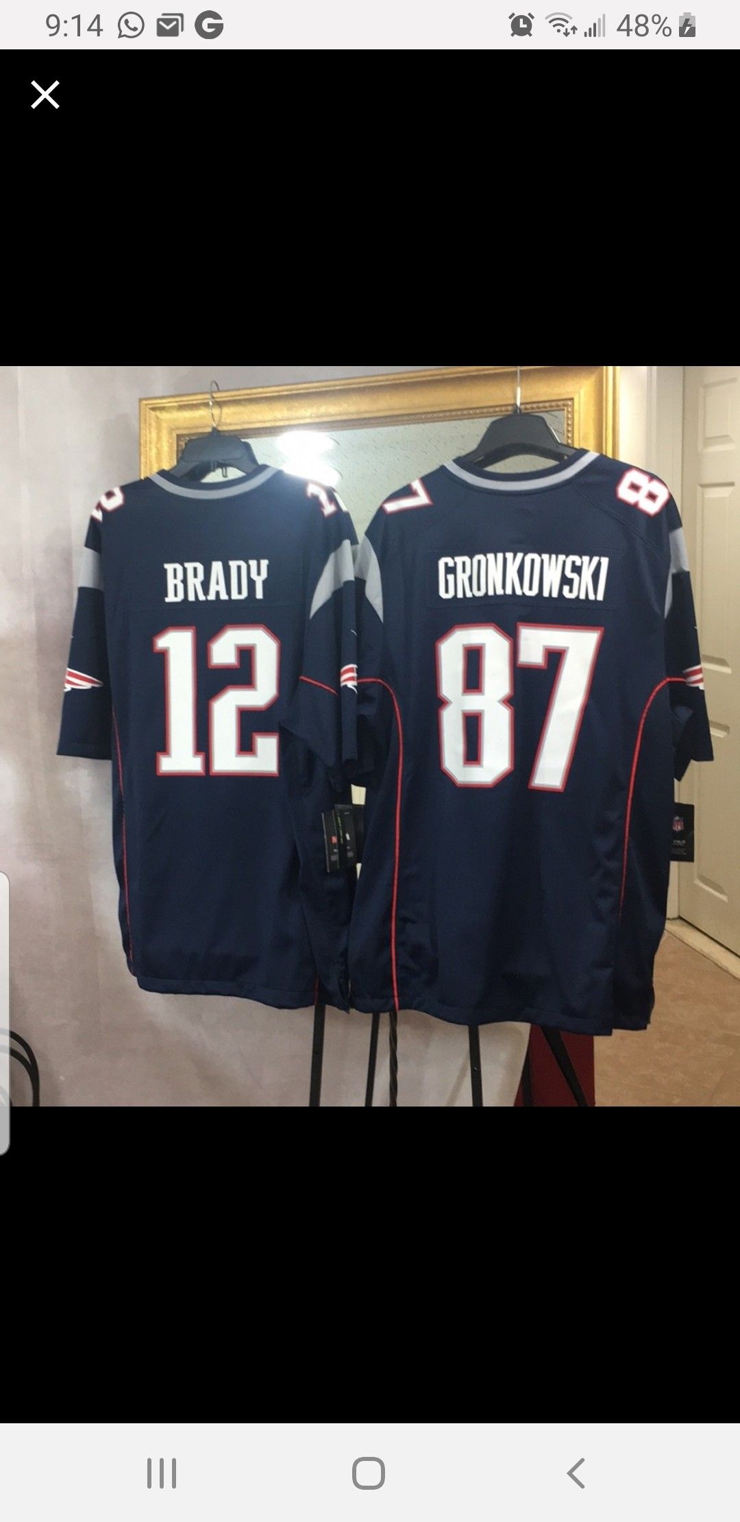 Brady (XXL) and Gronkowski (XL) NFL jerseys