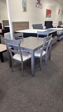 Gray Dining Table Set with 4 Chairs
