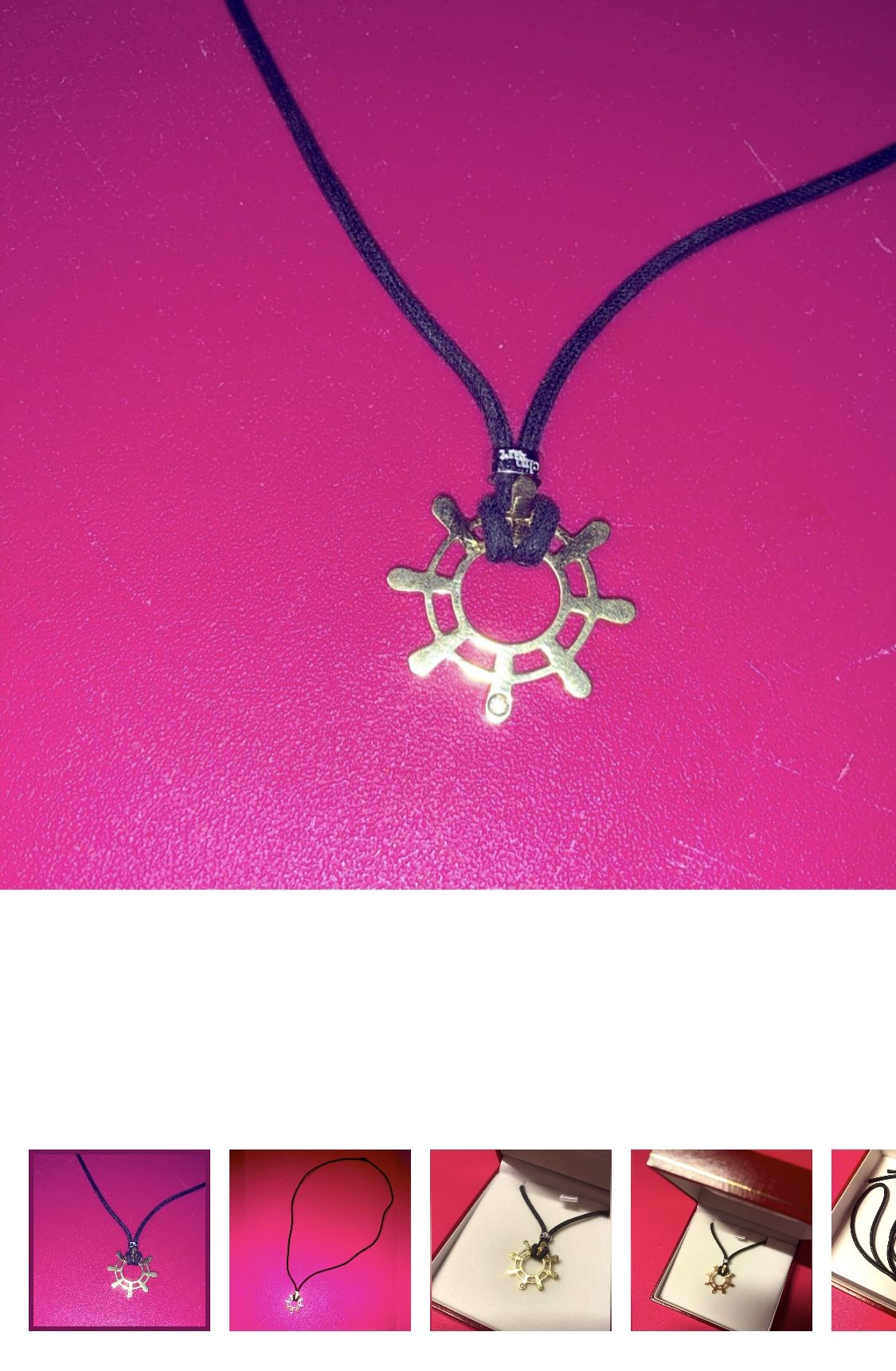 Helm Steering Wheel ☸️ Necklace Nautical Pendant Charm Yellow White Gold Diamond Black Leather Rope Velentines Day Gift