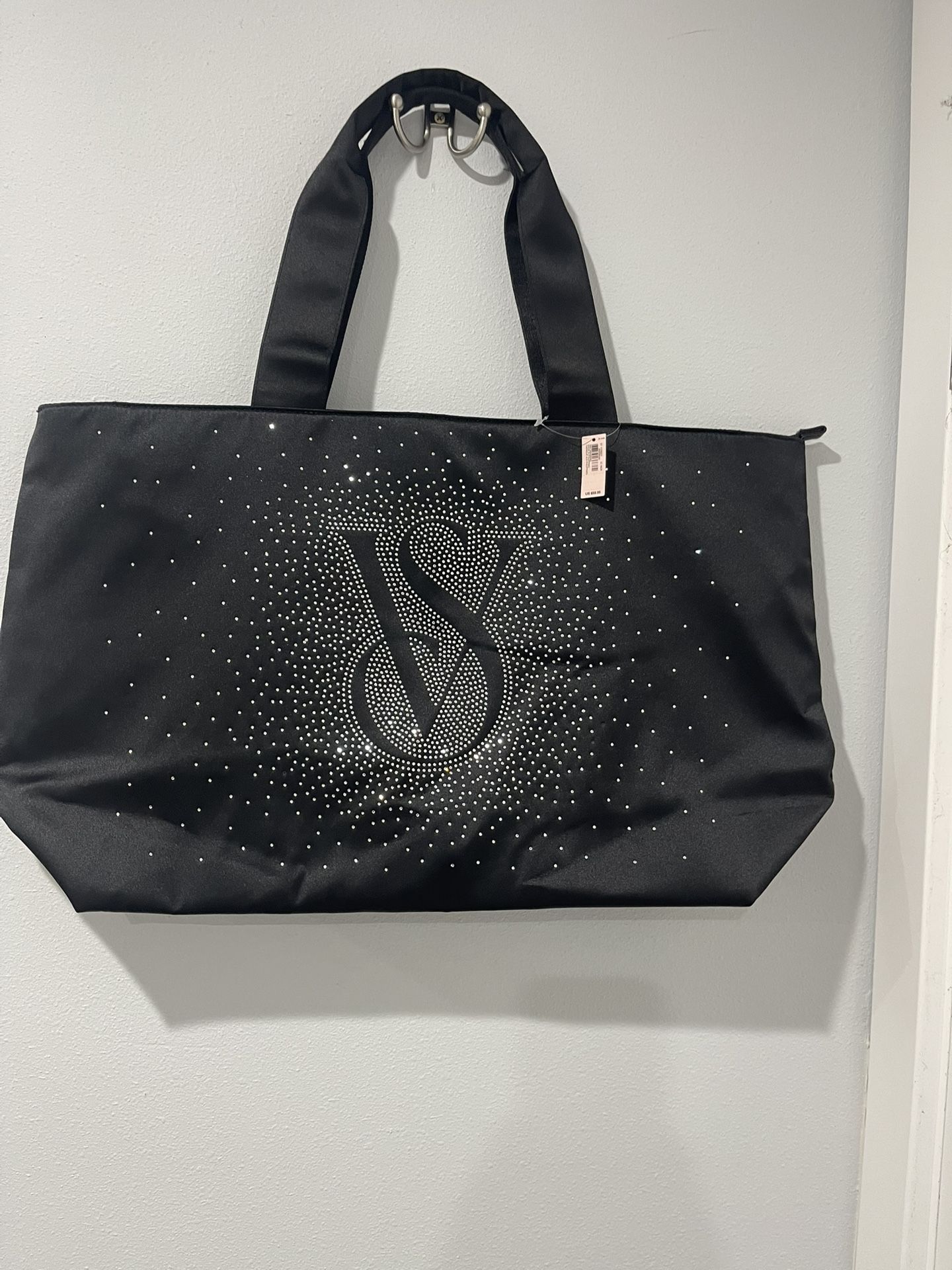 Victorias Secret Rhinestone Tote Bag Weekender Travel Bag Satin Zip Up New with Tag