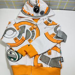 Disney Store Star Wars BB-8 D-O Droid Kids Sweatshirt Children Hoodie Zip Up NEW