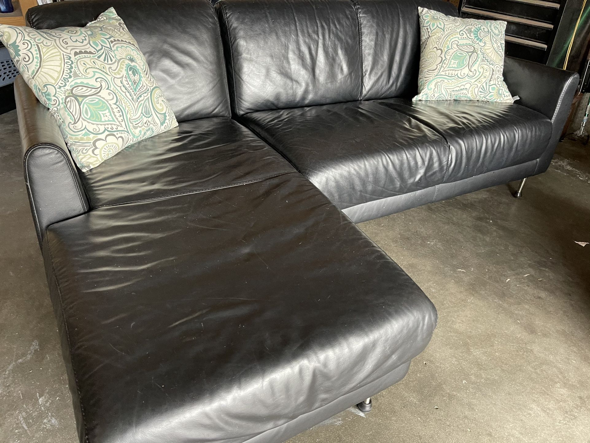 Black Leather Sectional From Sweden 