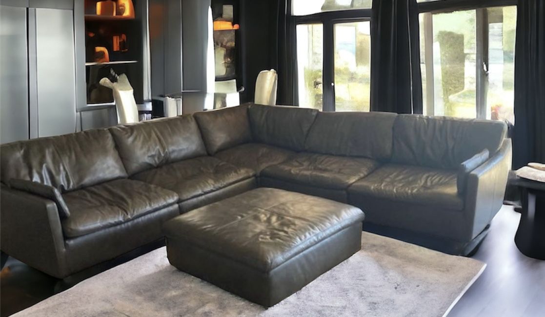 Free Delivery Grey Leather Modular Sectional Couch 