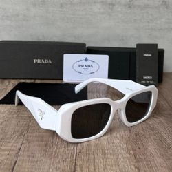 Prada Milano White Rectangle Sunglasses – Luxury Designer Style
