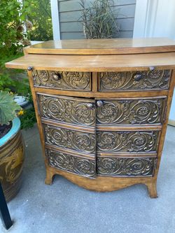 Ornate Carved Wood Accent Cabinet