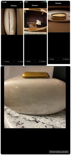 New in Box DEBIMYShell Acrylic Evening Clutch  w/Detachable Gold Metal Strap   Magnetic Closure   Pearl like shimmer Can use as a crossbody $15