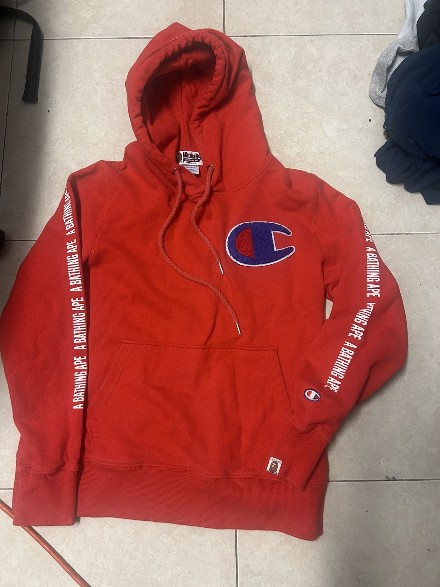 Rare Authentic Bape X Champion Red Hoodie Size M/L
