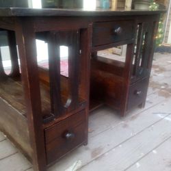 Antique Pine Desk With Drawers 