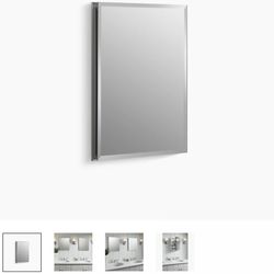 NEW KOHLER 16" W x 20" H aluminum single-door medicine cabinet with mirrored door, beveled edges