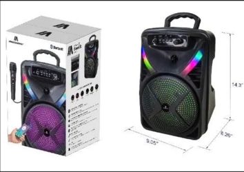 Max Power MPD829 Bluetooth speaker set that includes a microphone for karaoke.