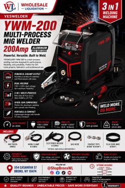 YESWELDER 200Amp Aluminum MIG Welder YWM-200, 110/220V Dual Voltages MIG Flux Cord Stick Lift TIG Multi Proces MIG Welding Machine, Spool Gun Compatib